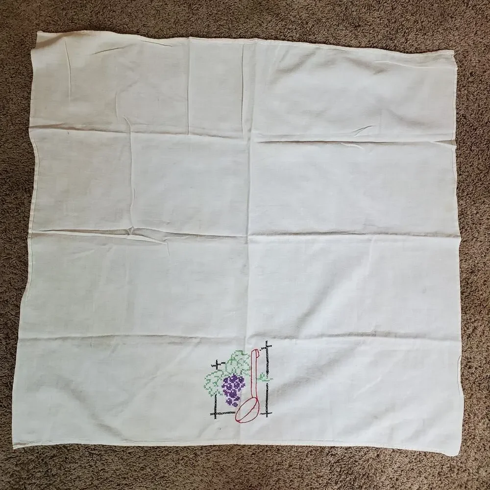 Vintage Farmhouse Grapes Hand Drying Towel Embroidery Cross Stitch 30x32 Inch